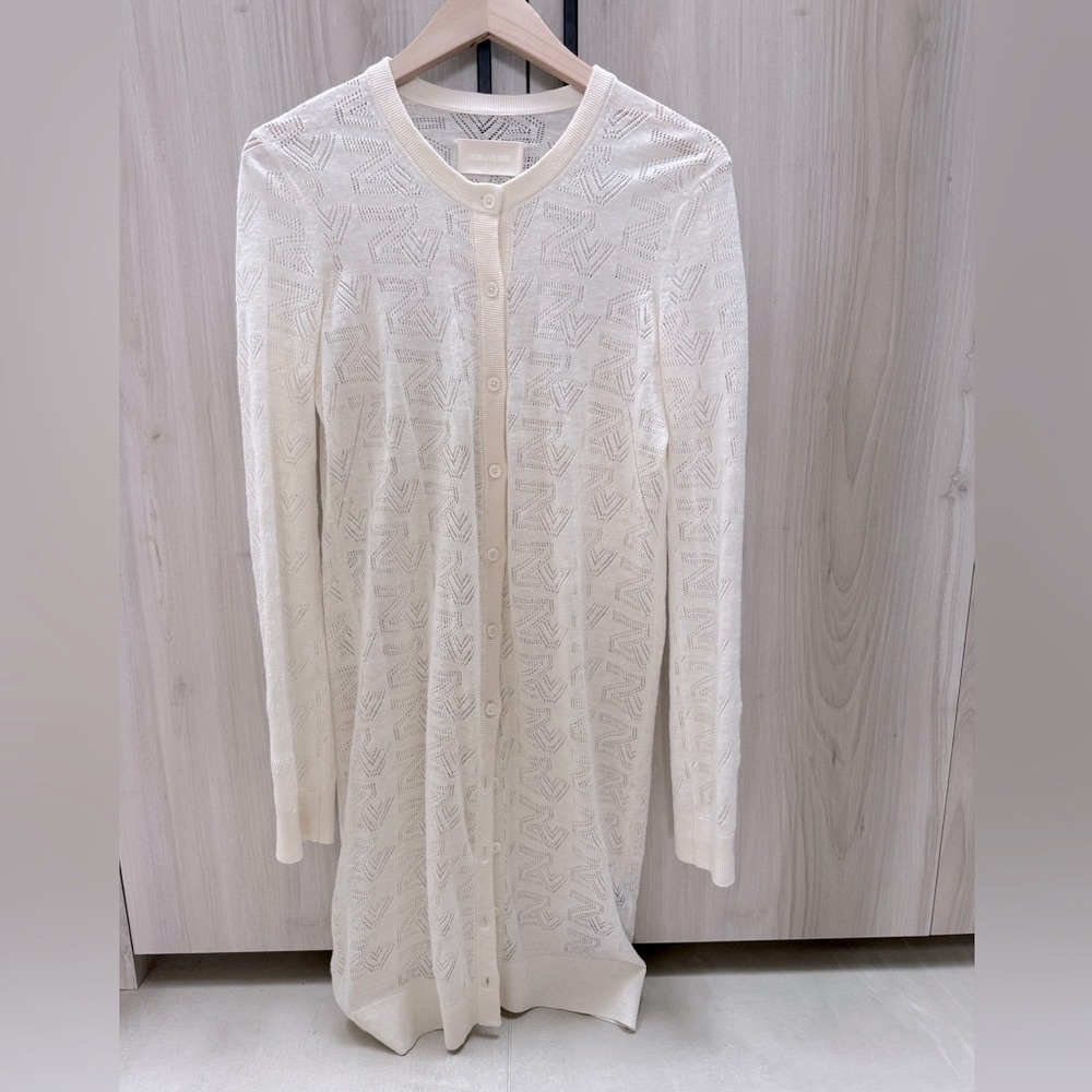 Zadig & Voltaire Monogram Knit Nila Open Front Long Sleeve Cardigan - Picture 8 of 15